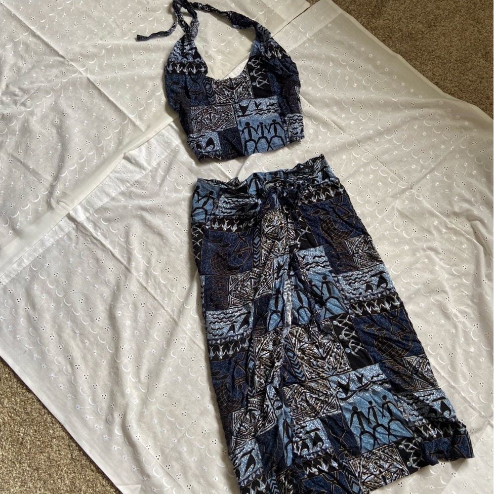 Blue Patterned Swim Coverup Set